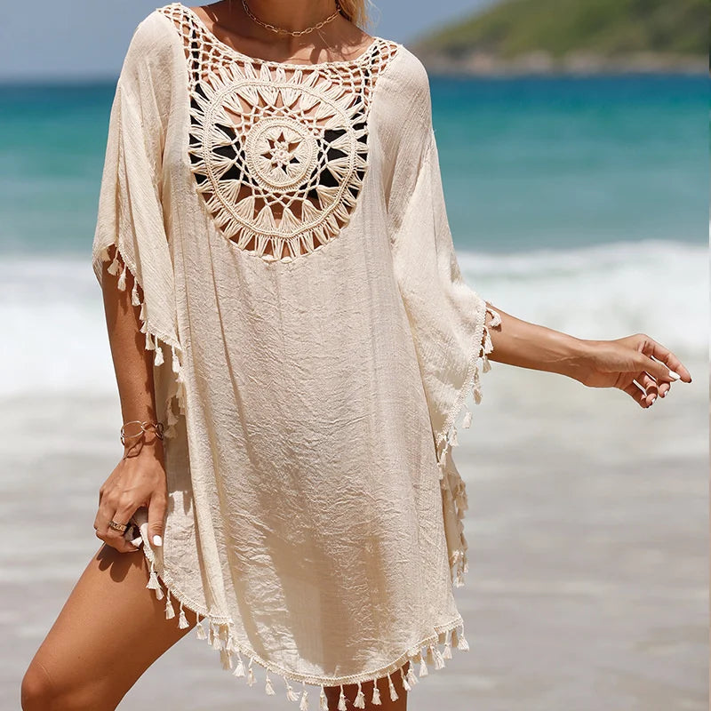 Crochet Cover Up Dress Feminino Beachwear – Knit, Tamanho Único