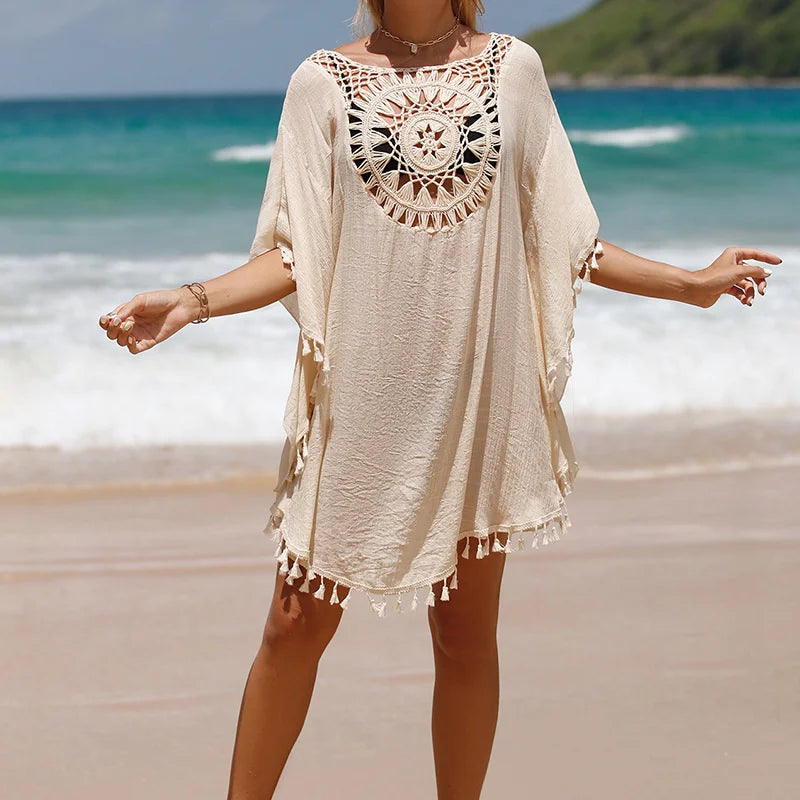 Crochet Cover Up Dress Feminino Beachwear – Knit, Tamanho Único
