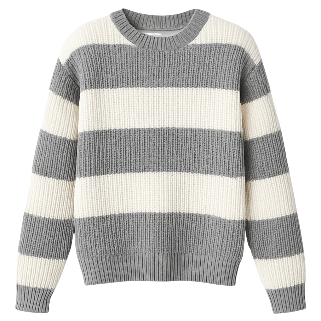 Suéter Feminino Tricot Cinza com Branco