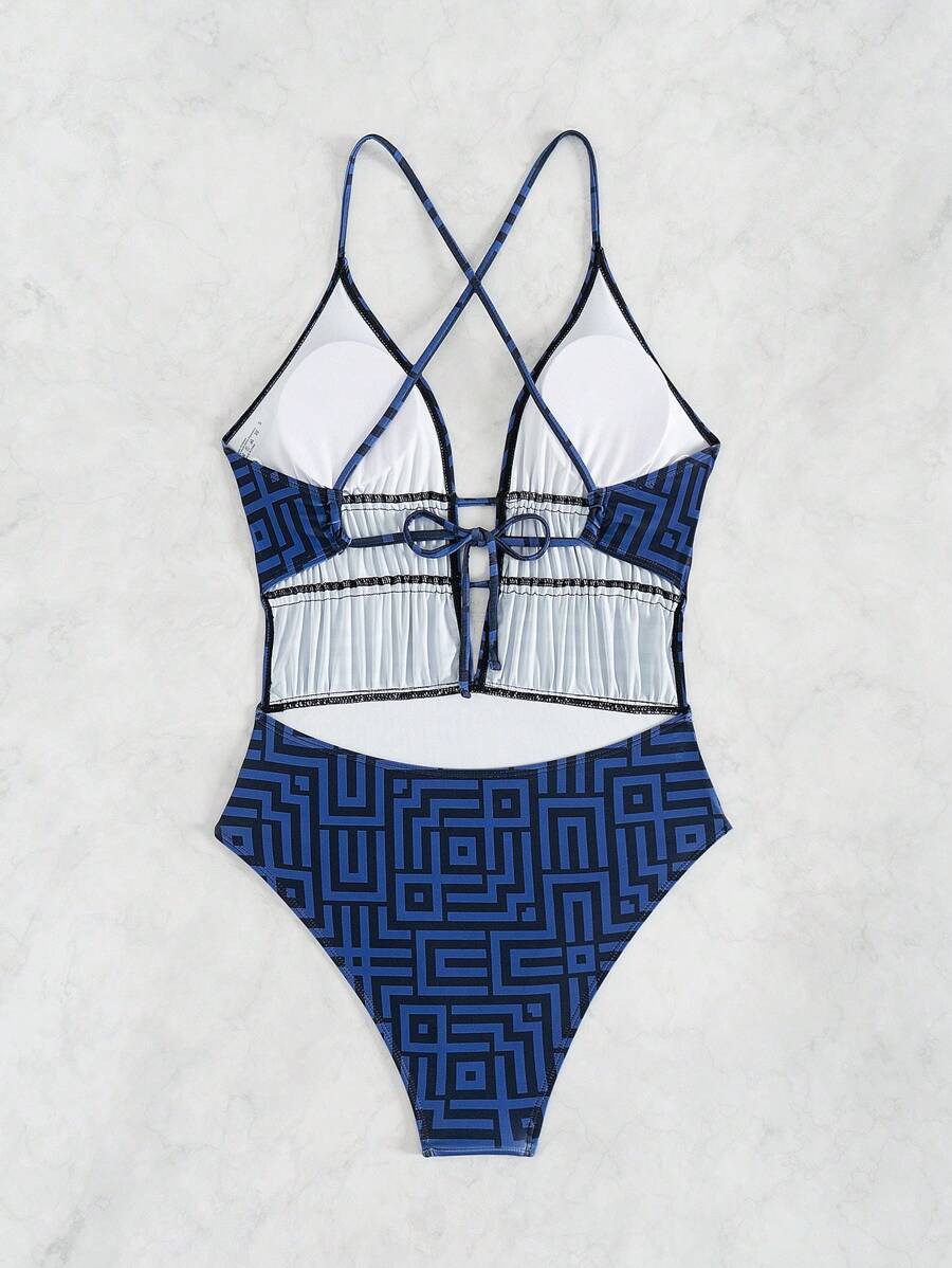 Maiô Estampado Com Recorte E Franzido