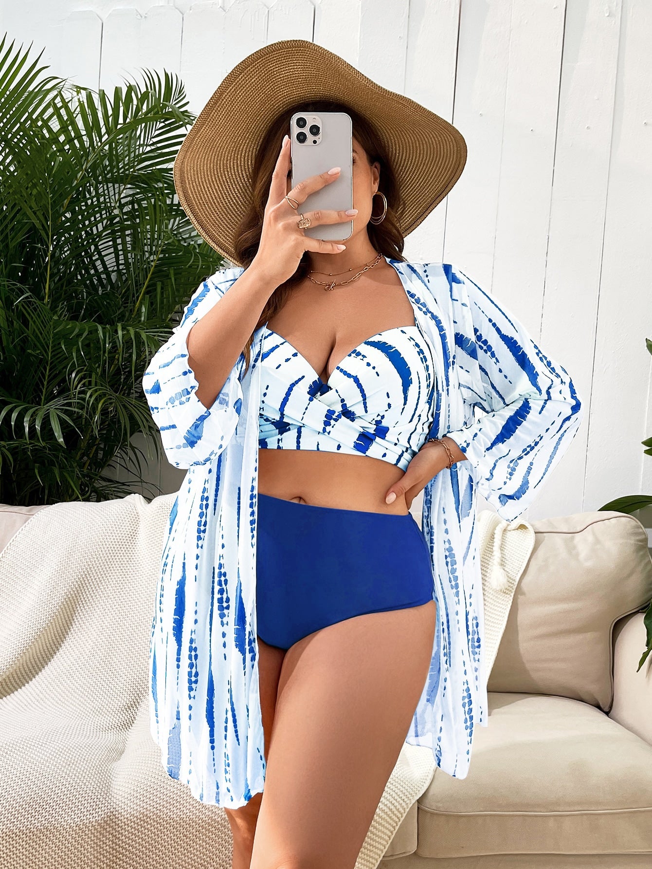 Biquíni Plus Size Tie-Dye Com Kimono