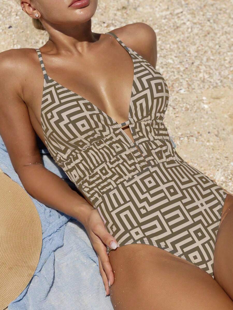 Maiô Estampado Com Recorte E Franzido