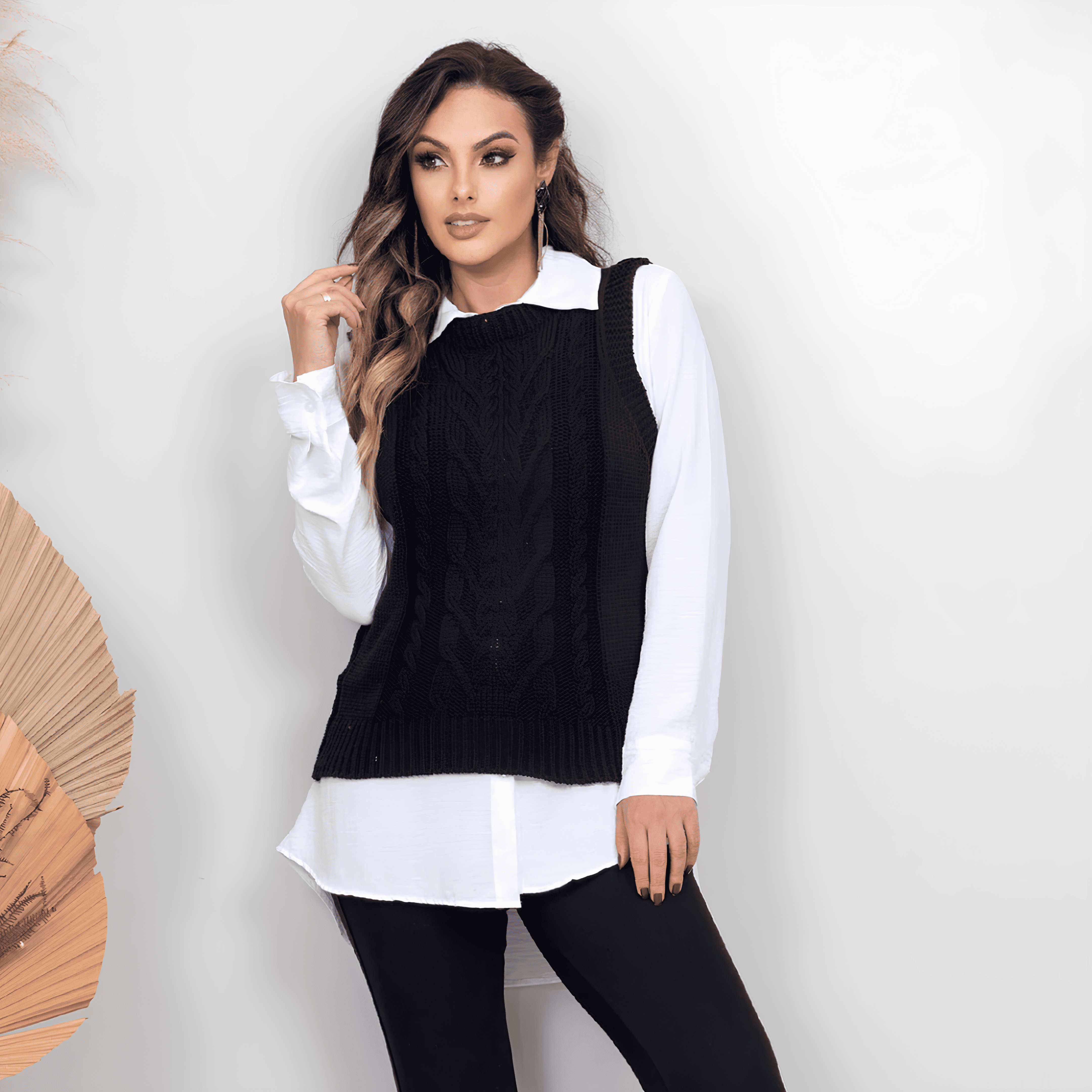 Suéter Colete Feminino de Tricot Preto